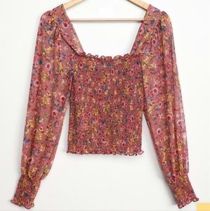 Small lulus mesh long sleeve top in mauve